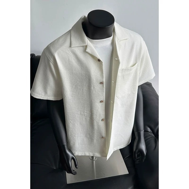 Faux Linen Short-Sleeve Shirt