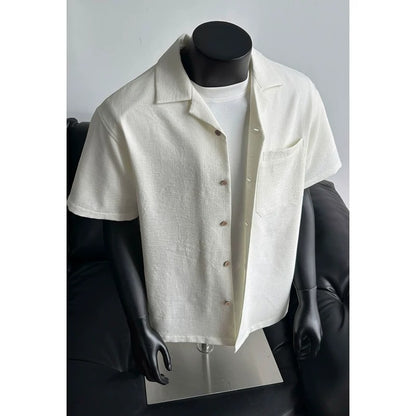 Faux Linen Short-Sleeve Shirt