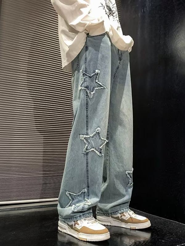 Rechte jeans met sterren aplicaties en wijde pijpen voor jongens