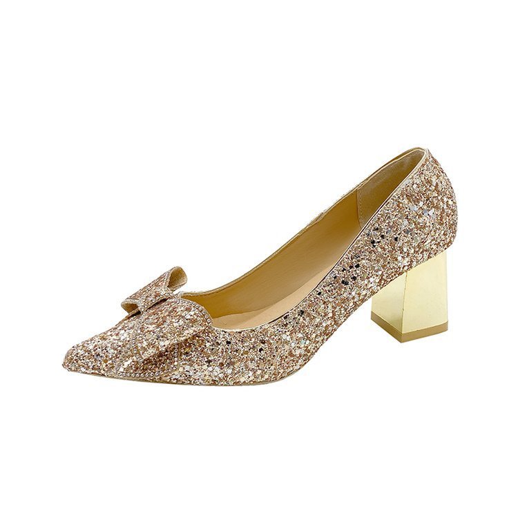 Kristallen pailletten puntige pumps met blokhak