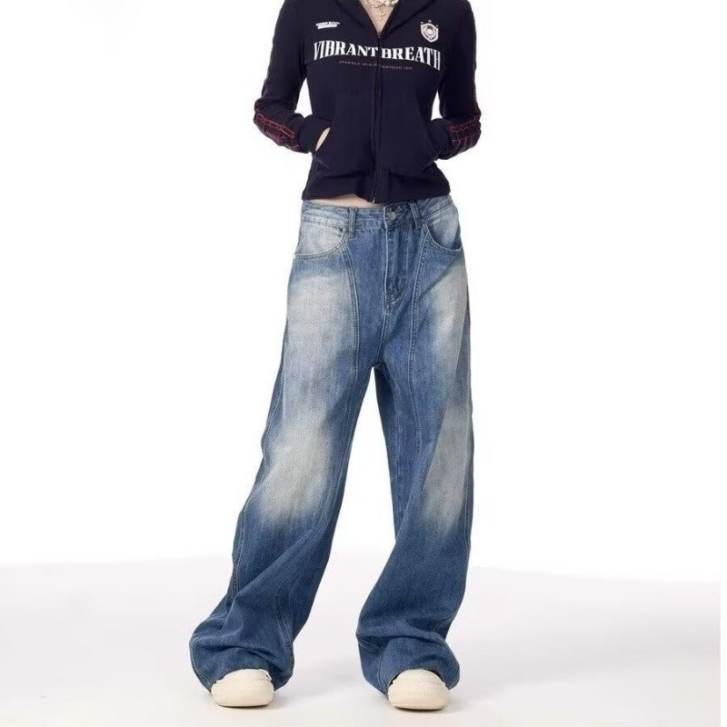Amerikaanse retro wijde pijpen losse matchet jeans