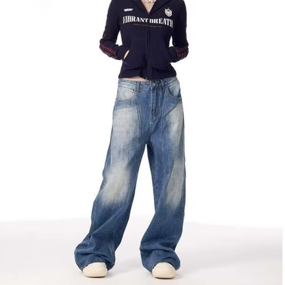 Amerikaanse retro wijde pijpen losse matchet jeans