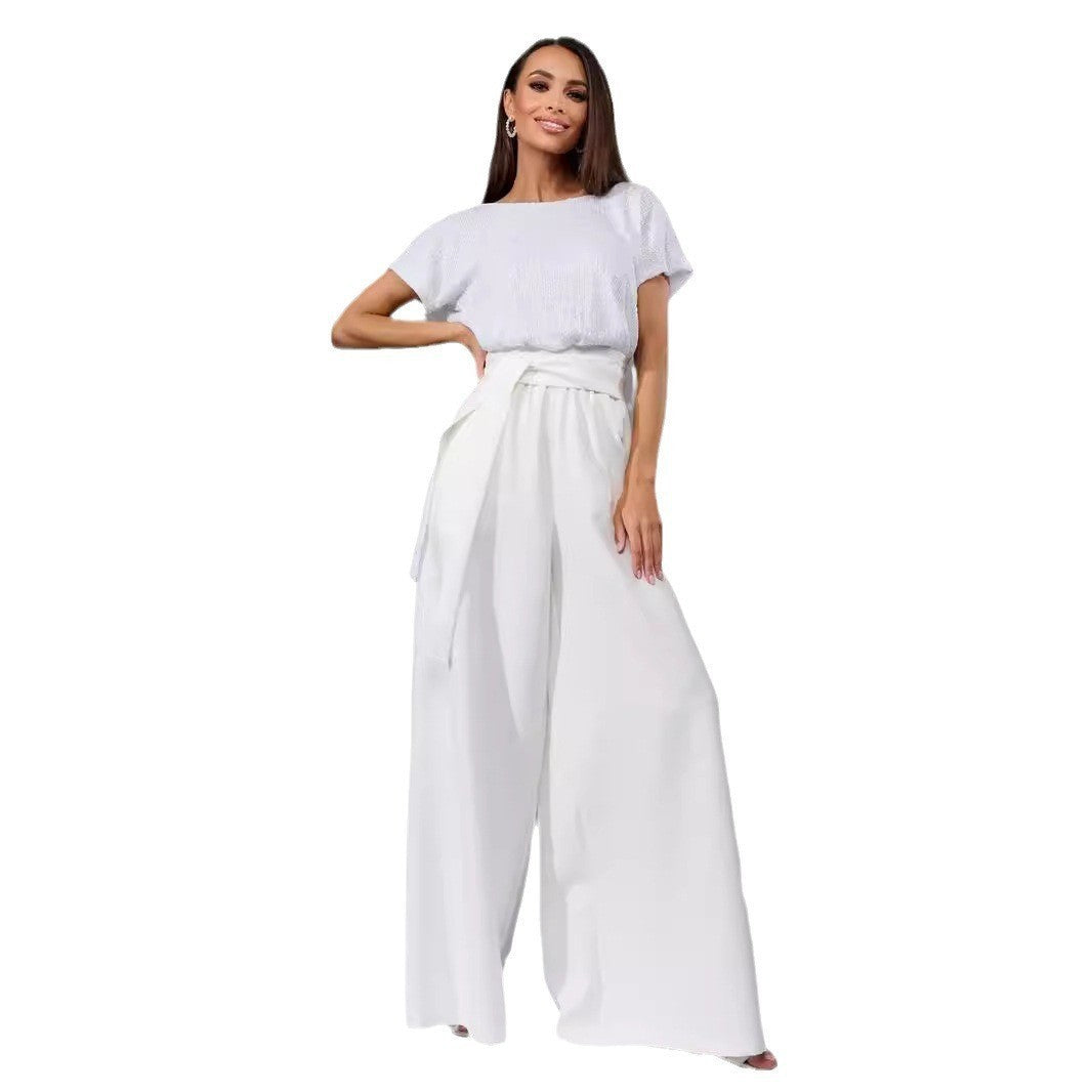 Europese eendelige pailletten korte mouwen jumpsuit