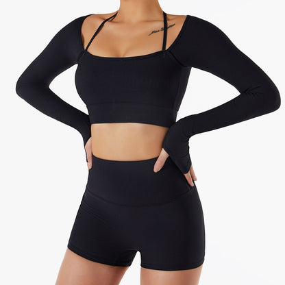 Womens Halterneck Long Sleeve Yoga Suit Tight Fitness Wear