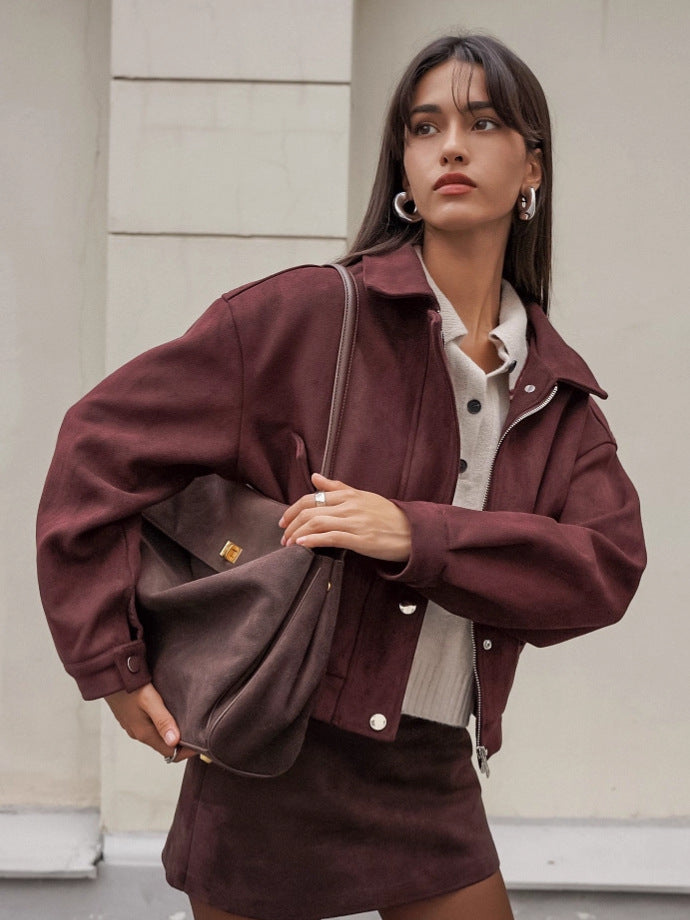 Retro Brown Suede Jacket for Women