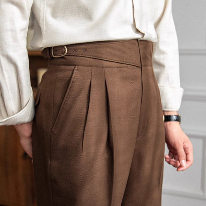 Men Italian Style High Waist Straight Casual Pants
