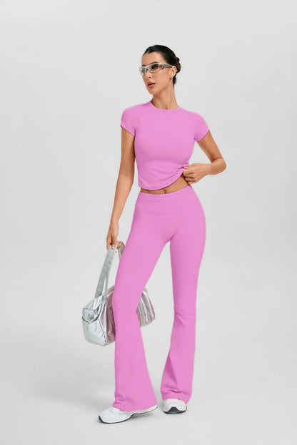Women's Short Sleeve Flared Leg 2-Piece Yoga Set