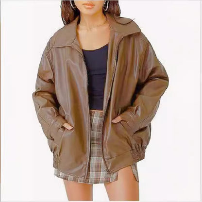 Women's Oversized Leather Motorcycle Jacket