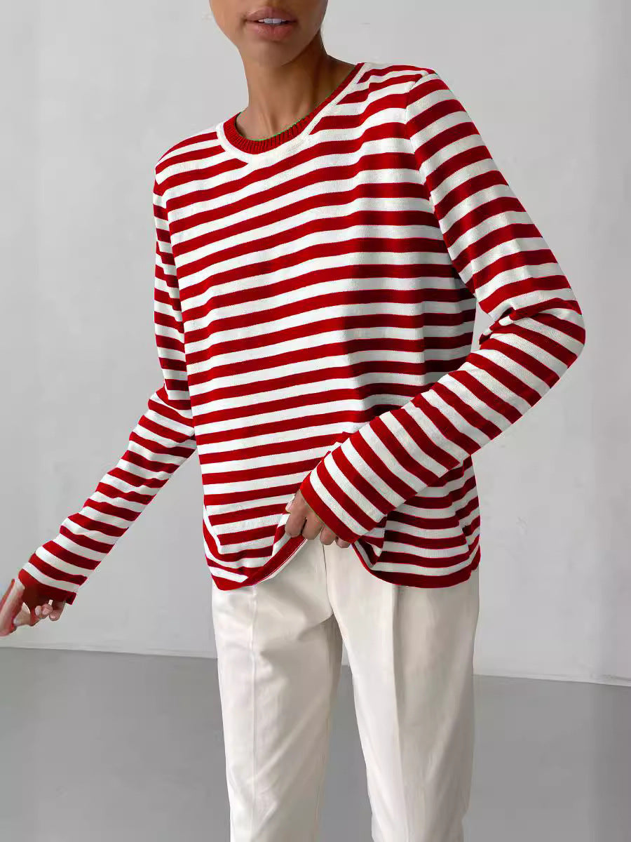 Striped Knitted Sweater Women Pullover Casual Long Sleeve