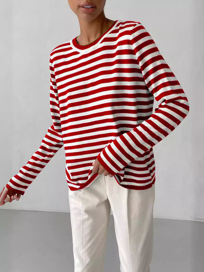 Striped Knitted Sweater Women Pullover Casual Long Sleeve