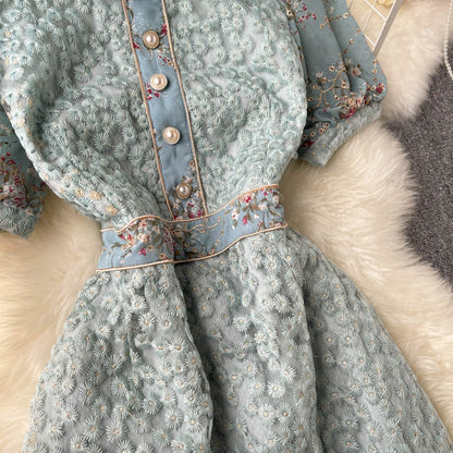 Franse luxe dames geborduurde vintage jurk