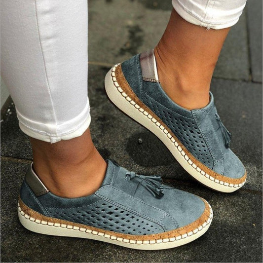 Casual schoenen met ronde neus kwastjes en tweekleurige stiksels