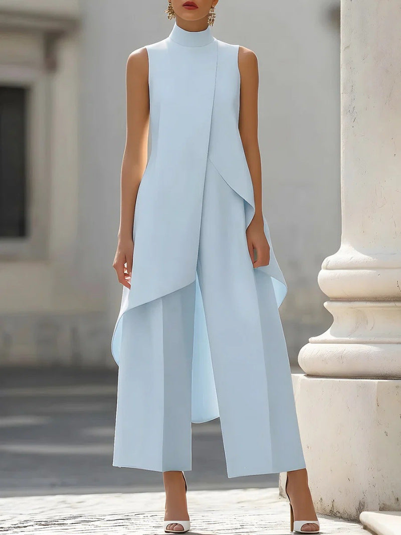 Womens High-Neck Sleeveless Wide-Leg Pants Set
