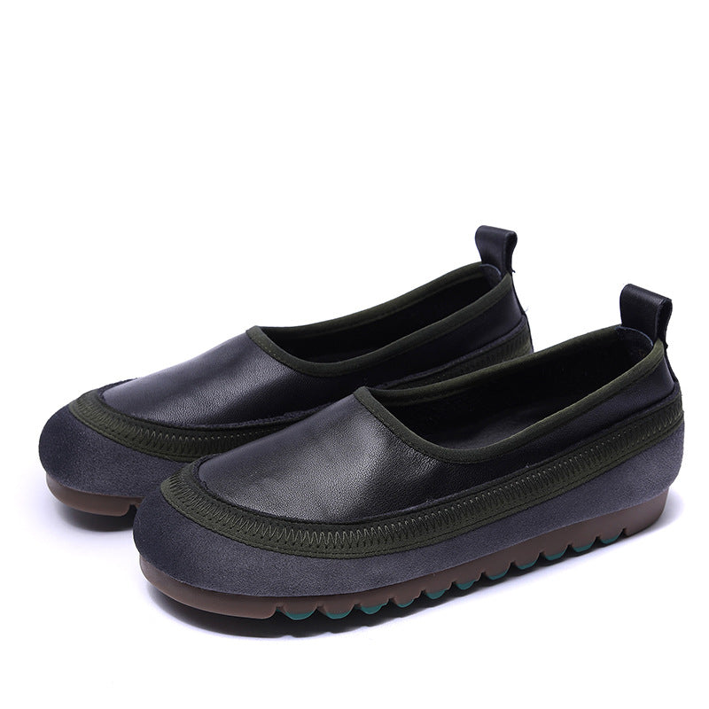 First Layer Cowhide Handmade Soft Bottom Colorblock Single-Layer Shoes