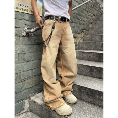 Washed Straight-Length Denim Pants