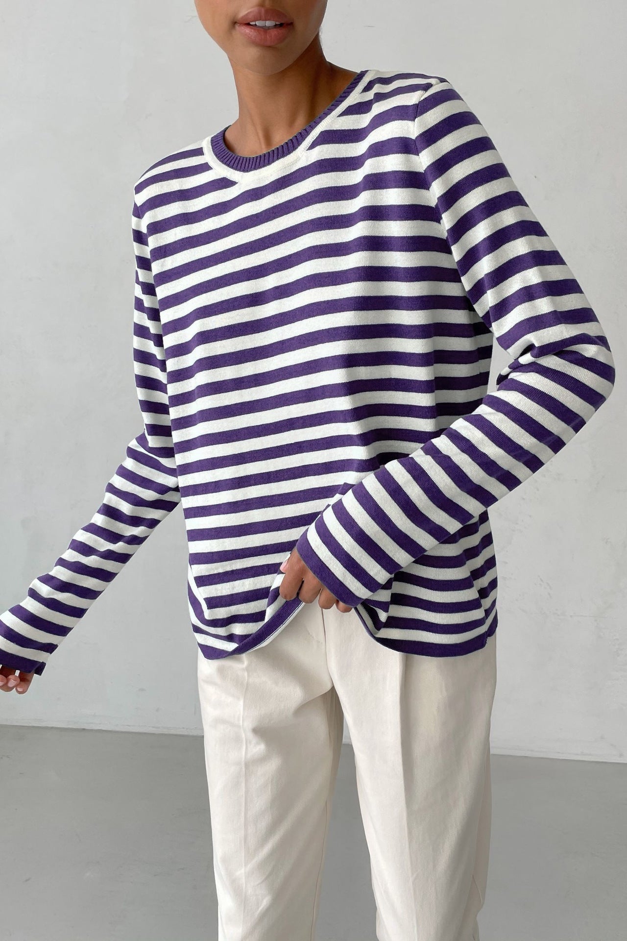 Striped Knitted Sweater Women Pullover Casual Long Sleeve