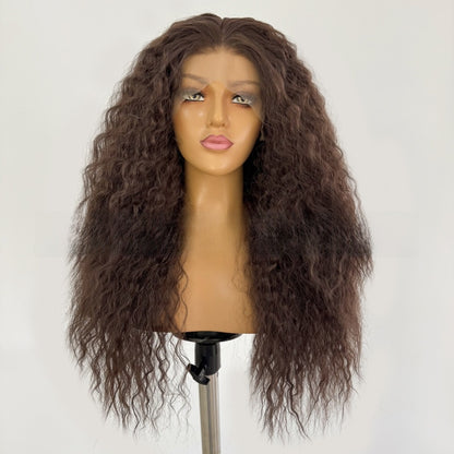 Long Curly Synthetic Fiber Wig with Hand-Crocheted Lace