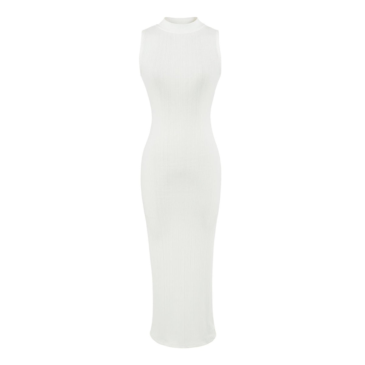 Sleeveless Ribbed Knit Dress with Slit