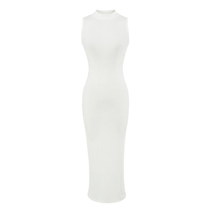 Sleeveless Ribbed Knit Dress with Slit