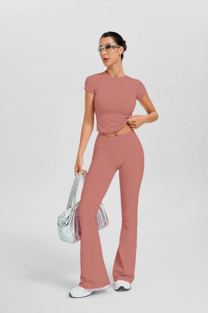 Women's Short Sleeve Flared Leg 2-Piece Yoga Set