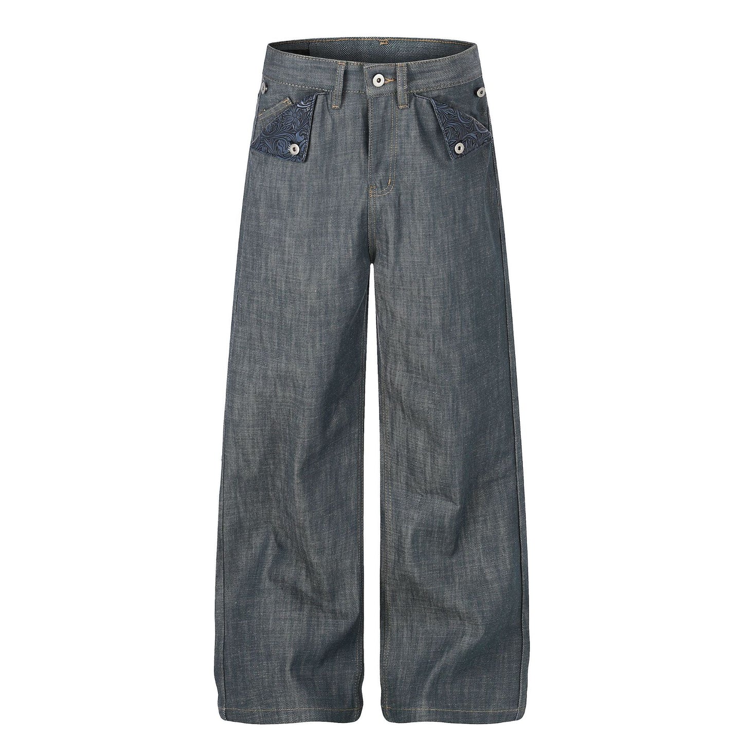 Loose Fit Cotton Denim Jeans Lake Green