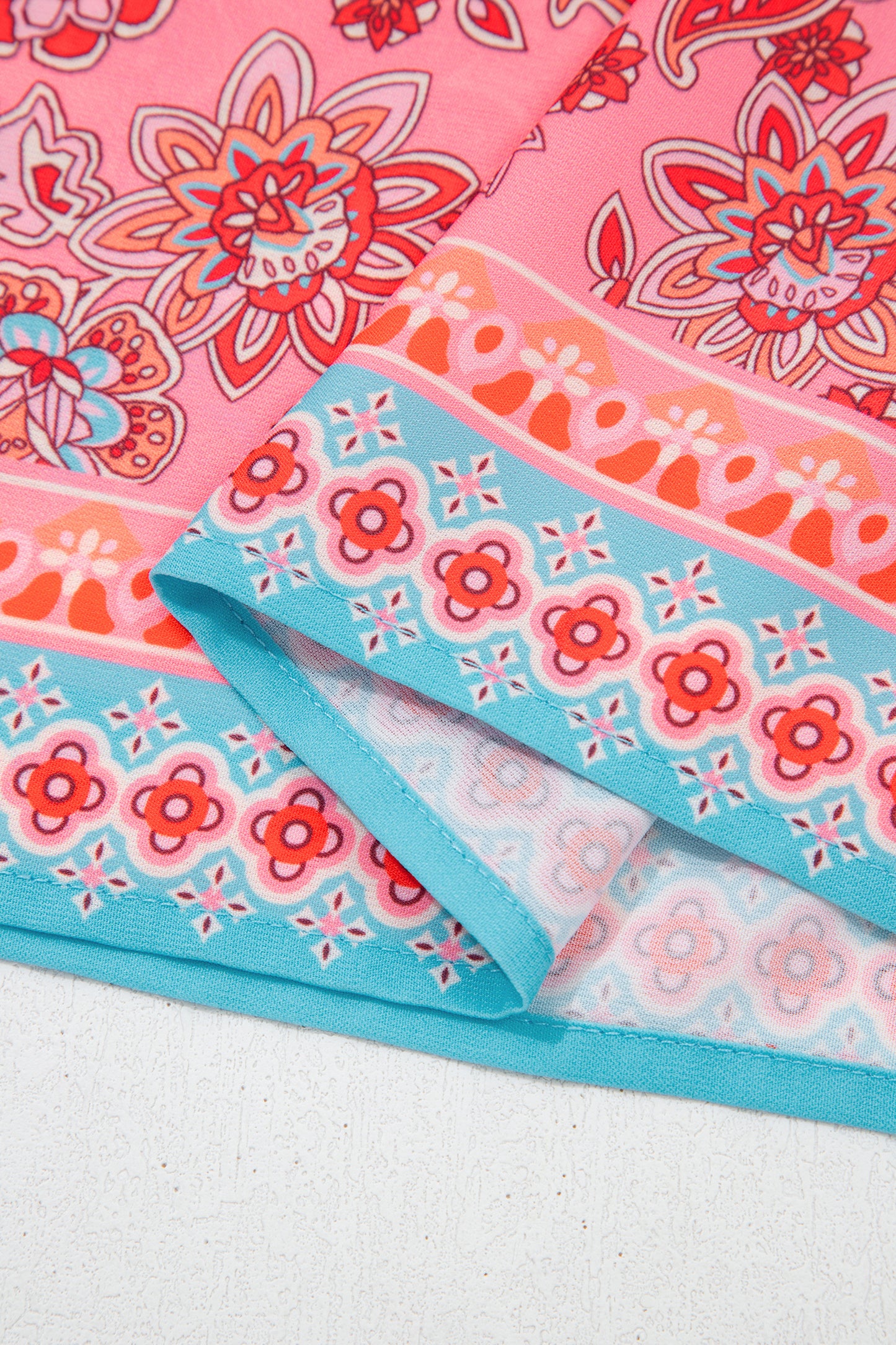 Maxi-jurk met bohemian etnische print gesmokte buste en spaghettibandjes