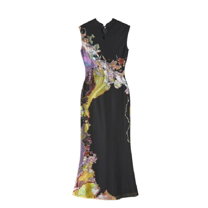 Chinoiserie Print Cheongsam Dress