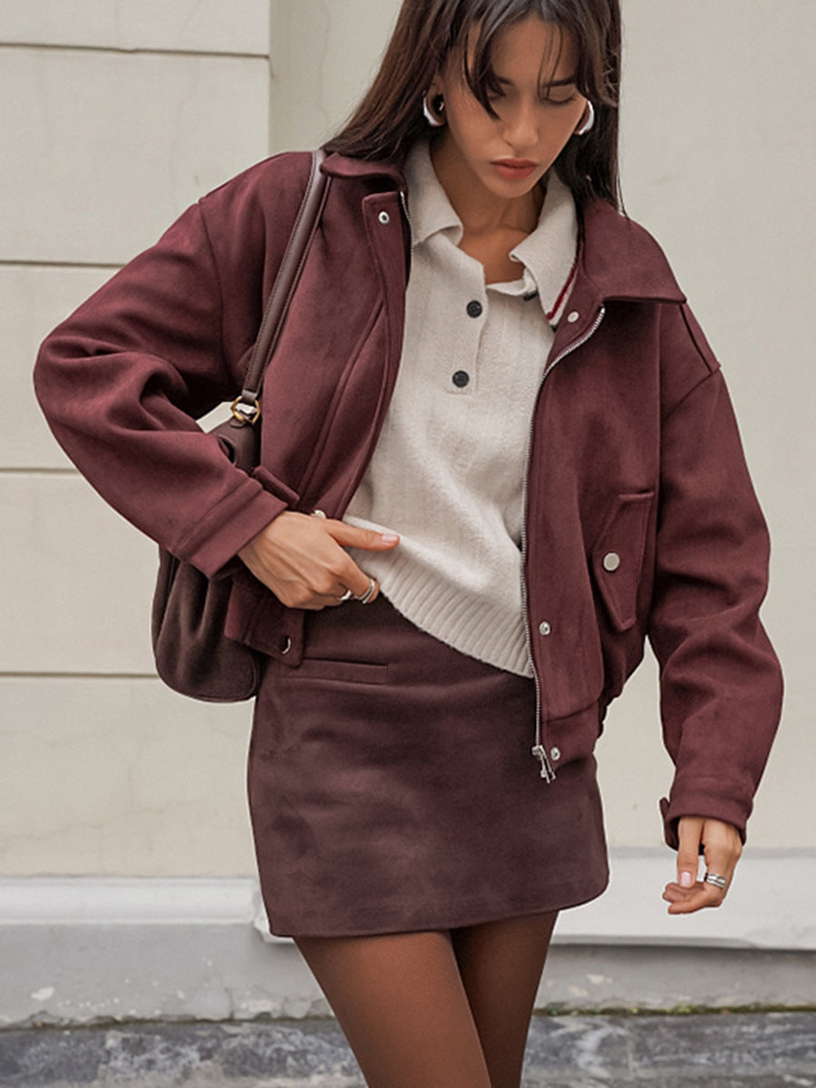 Retro Brown Suede Jacket for Women