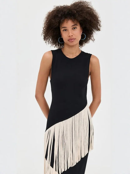 Asymmetrical Tassel Sleeveless Bohemian Dress