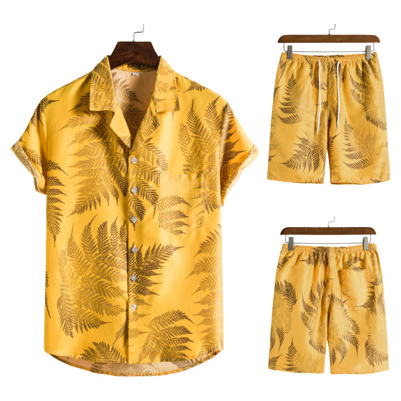 Hawaiian Series Strand Stijl Korte Mouw Shirt Strandbroek Tweedelig Set