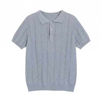 Classic Striped Knit Polo Shirt