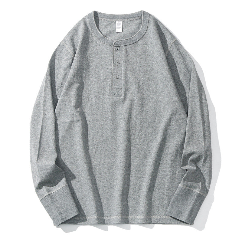 Men's Heavyweight Pure Cotton Henry Collar Long-Sleeve Slim Fit T-Shirt