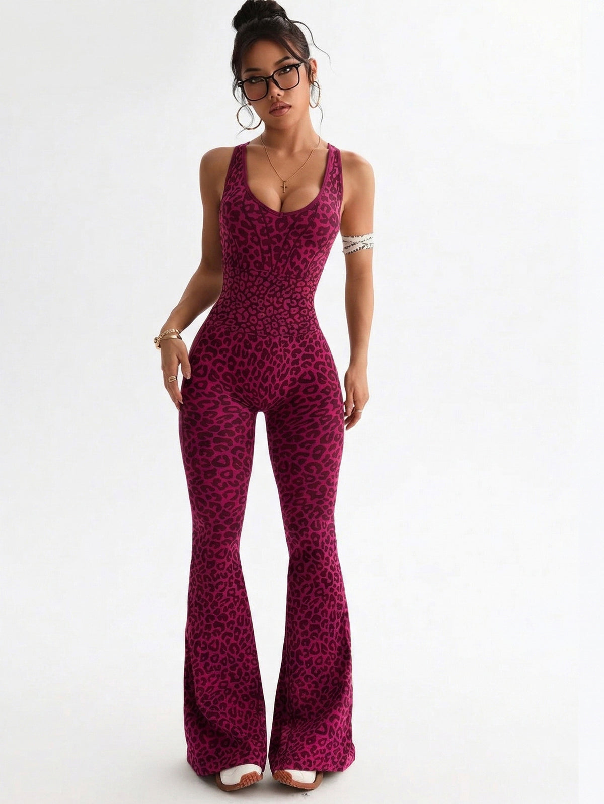 Seamless Leopard Print Yoga Suit