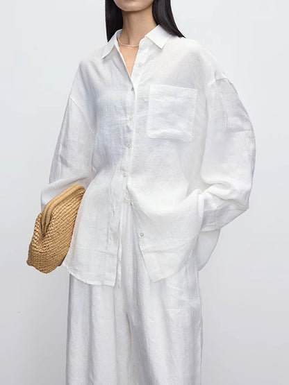 Women's Linen Shirt Long Sleeve Relaxed Fit