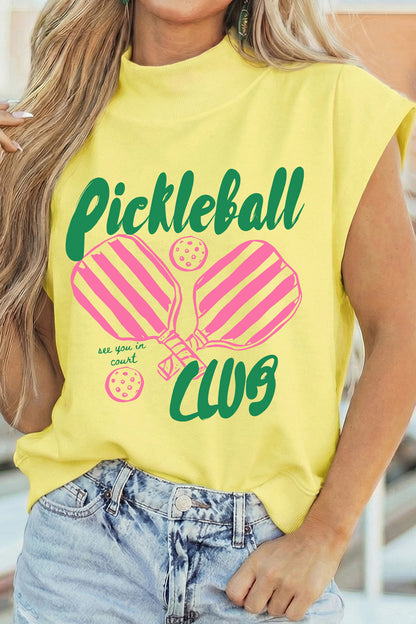 Gele Pickleball Club Game Day Graphic Halve Mouw Col T-shirt