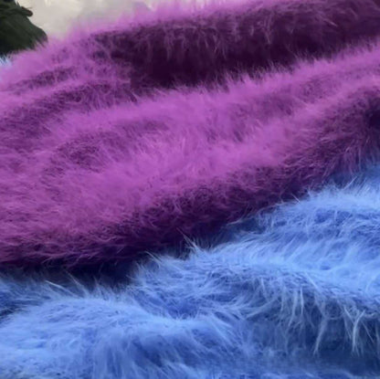 Women's Imitation Mink Fur V-Neck Long Sleeve Knit Cardigan Sweater
