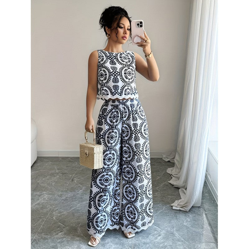 Lace Sleeveless Top and Wide-Leg Pants
