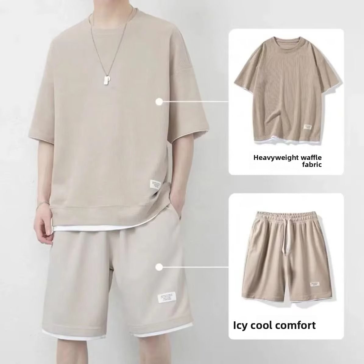 Mens Summer Waffle Short Sleeve Set