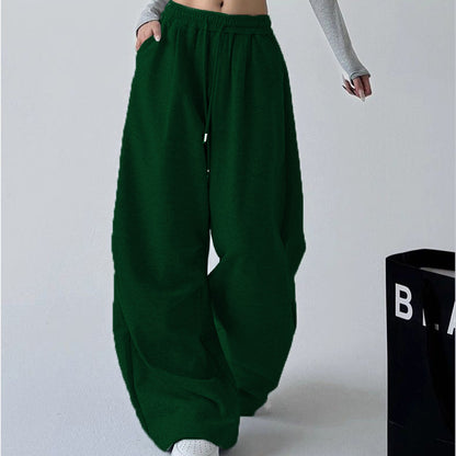 Women's Straight Loose Fleece-Lined Drawstring Casual Pants