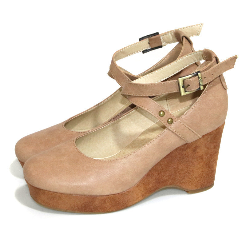 Womens Buckle Strap Wedge Heel Sandals
