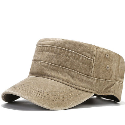 Men's Washed Pure Cotton Solid Color Flat-Top Military Cap