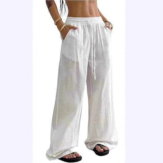 Womens Wide Leg Cotton Linen Pants