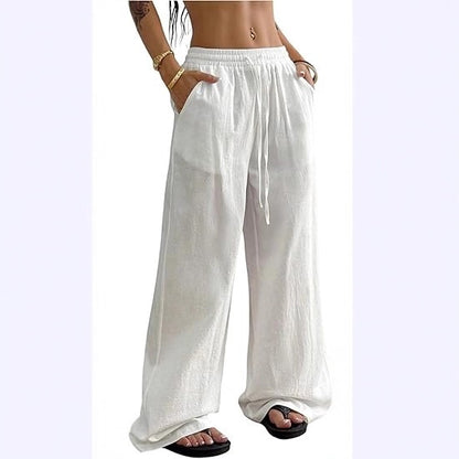 Womens Wide Leg Cotton Linen Pants