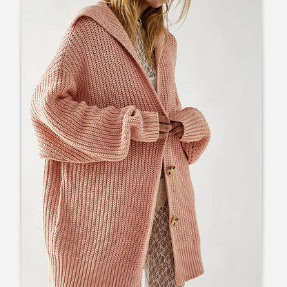 Women Loose Casual Solid Color Knitted Cardigan Sweater
