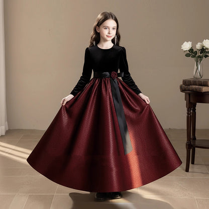Childrens Black Velvet Princess Dress for Performance