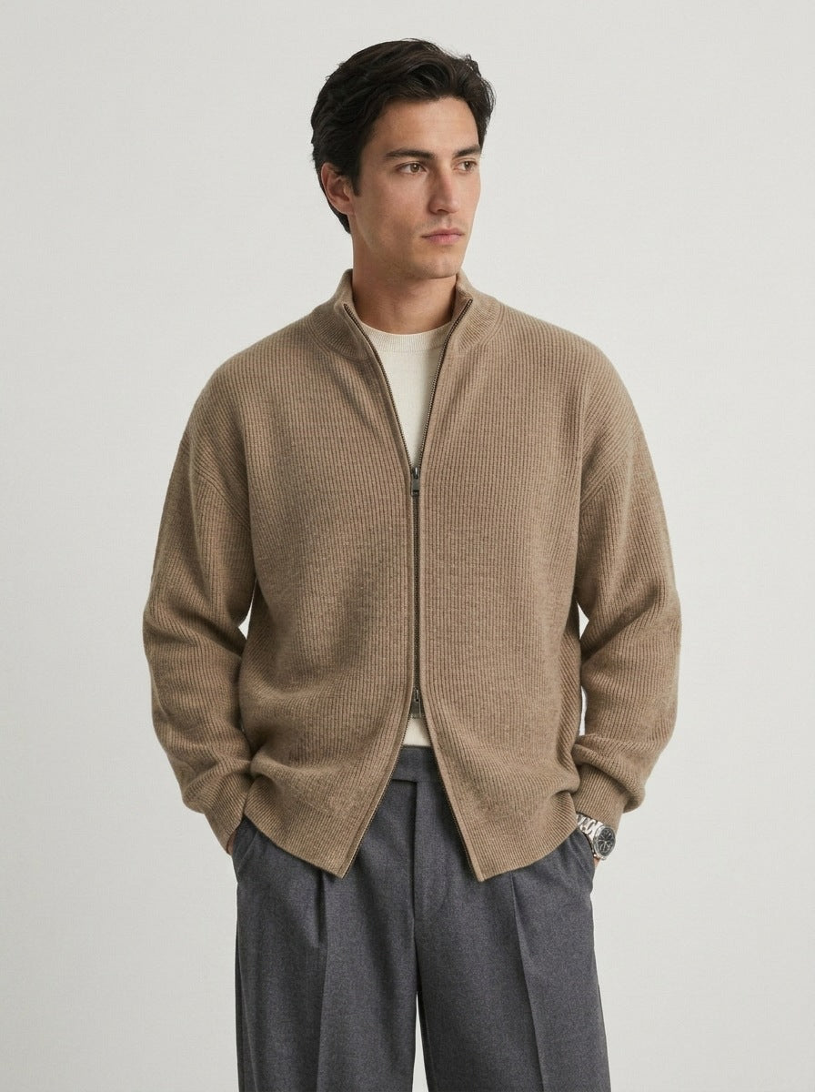 Stand Collar Zip Up Knit Sweater for Men