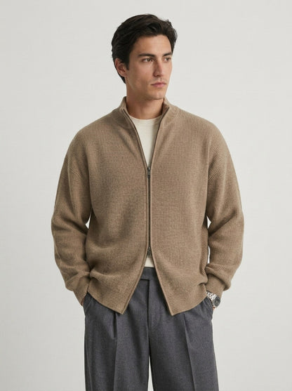 Stand Collar Zip Up Knit Sweater for Men