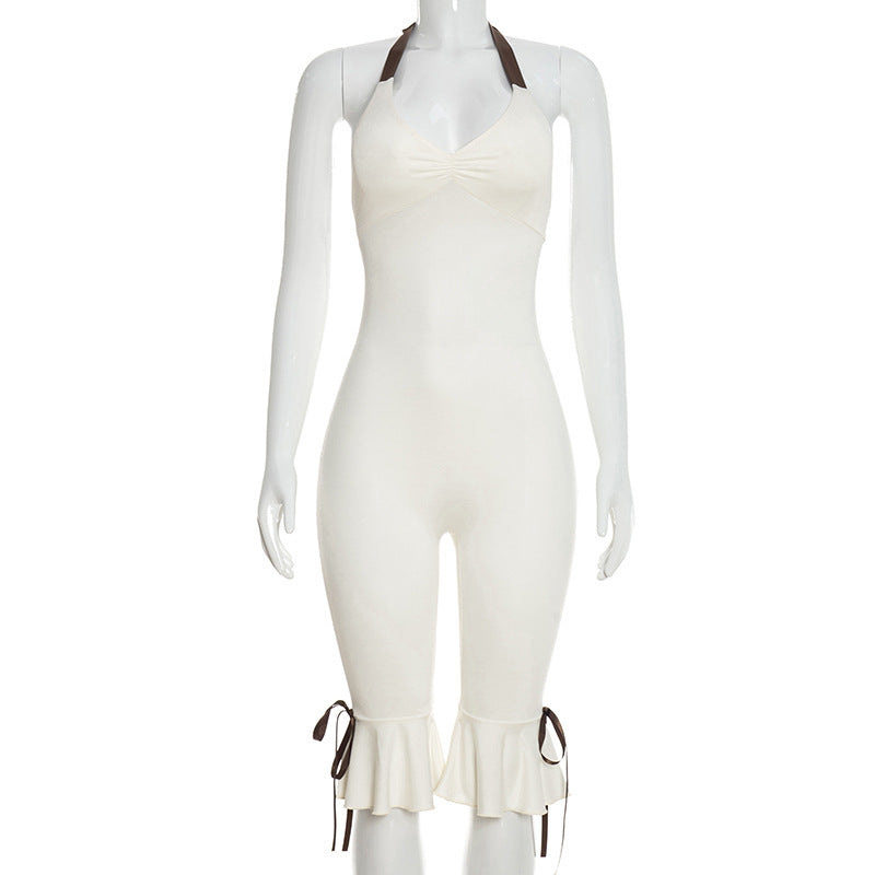Sleeveless Backless Halter Tie Long Jumpsuit