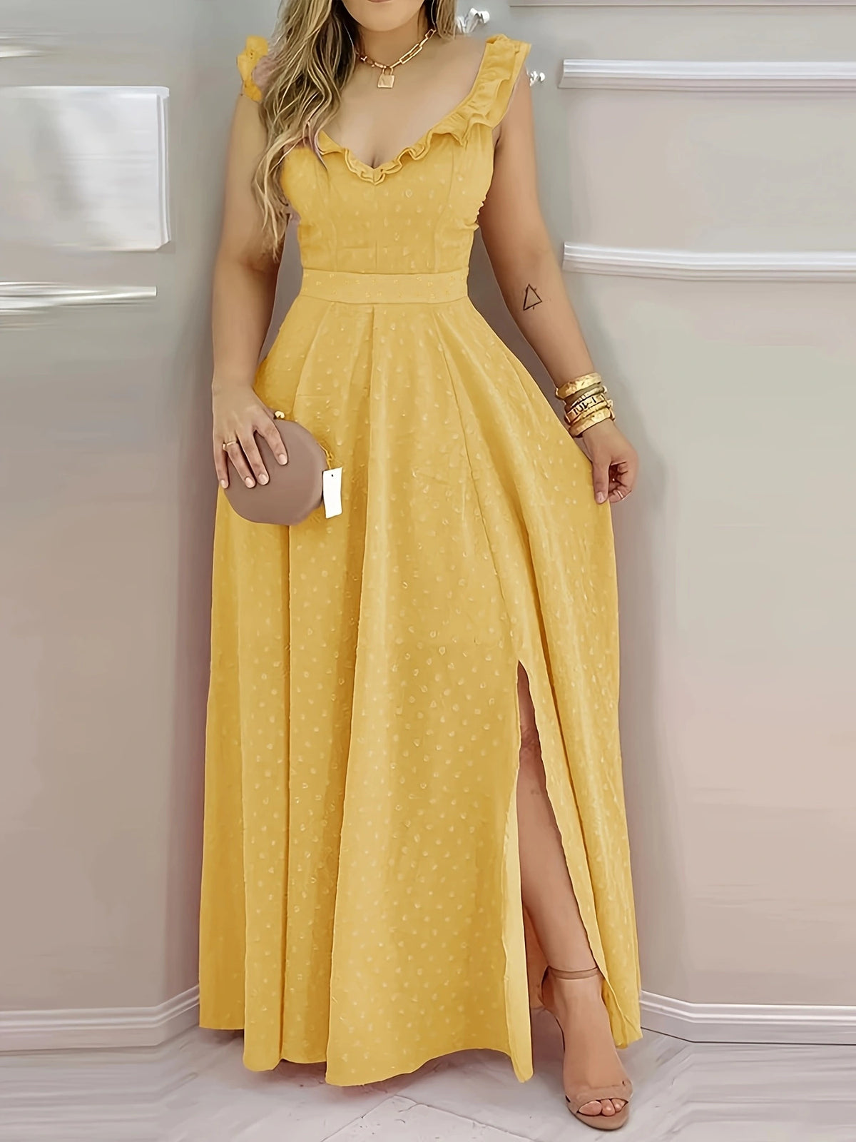 V-Neck High Waist Oversized Hem Dress