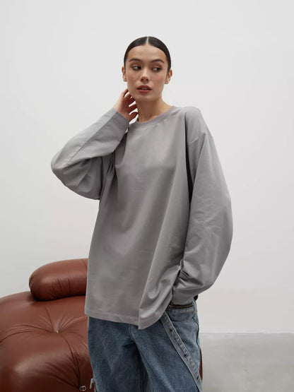 Womens Long Sleeve Cotton T-Shirt Loose Fit Casual Top